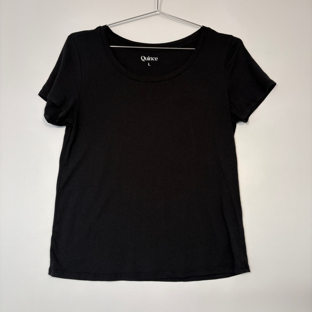 Quince Women TShirt Large Black Short Sleeve Scoop Neck Basic Tee Capsule Minima